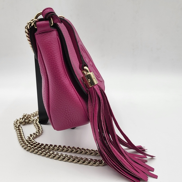 GUCCI Cellarius Calfskin Medium Soho Chain Flap Crossbody Bright Bouganville.COA - Picture 4 of 16